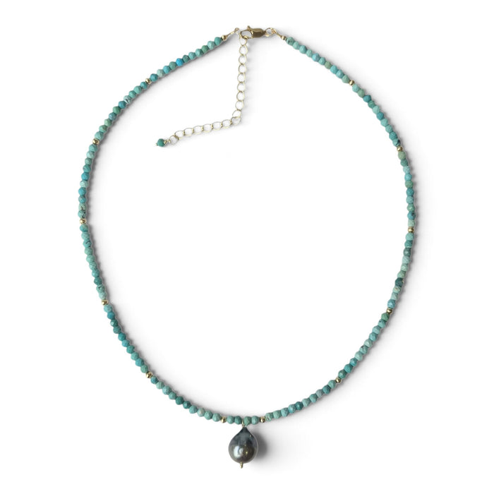 Calythra Tahitian Pearl Pendant Turquoise Necklace