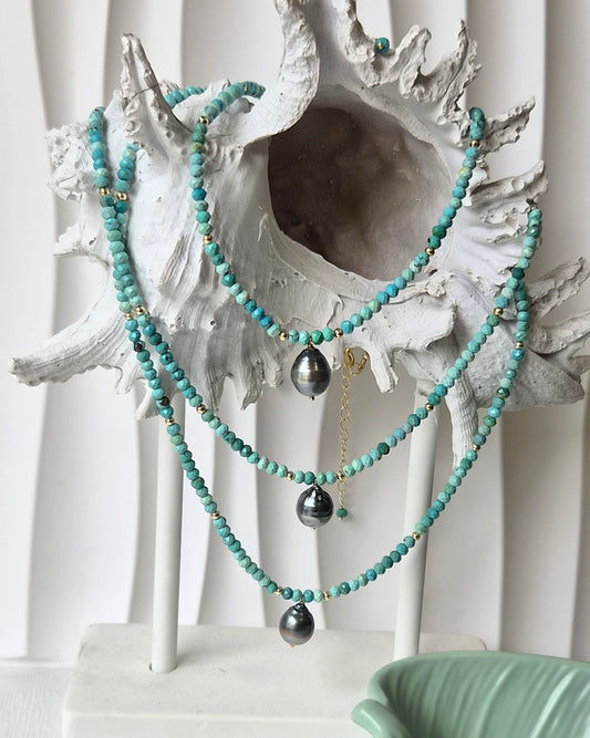 Calythra Tahitian Pearl Pendant Turquoise Necklace