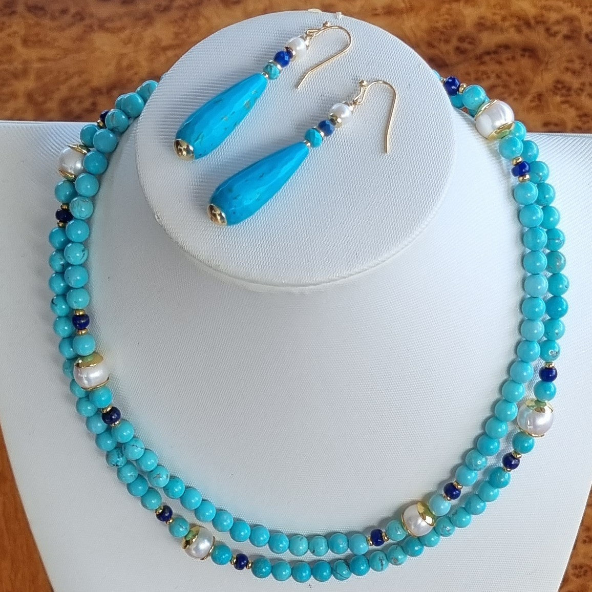 Camille Turquoise, Lapis Lazuli and Pearl Necklace earrings