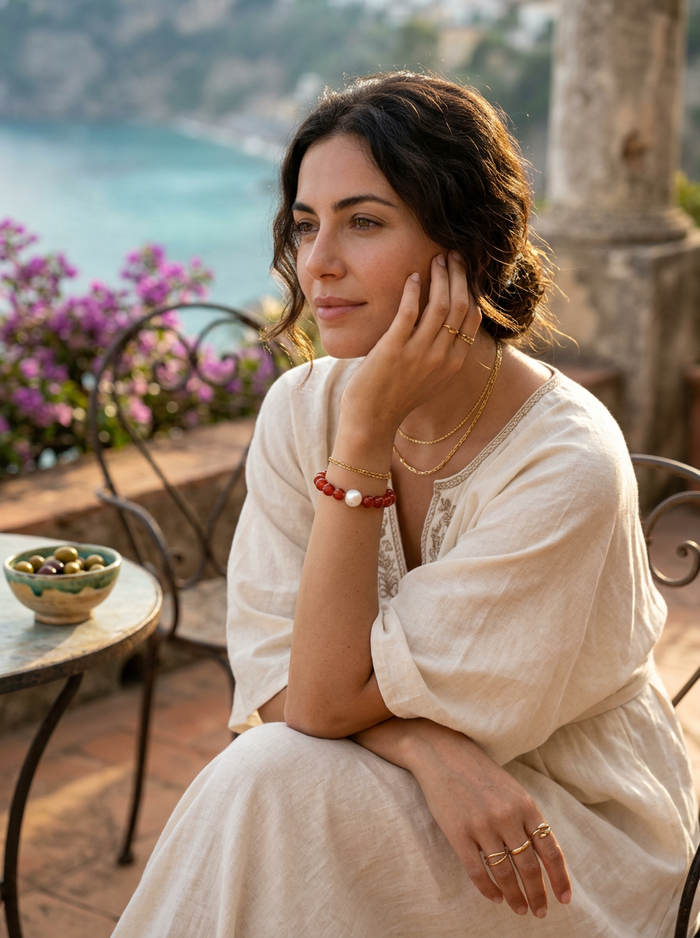 Carnelian and Freshwater Pearl Bracelet