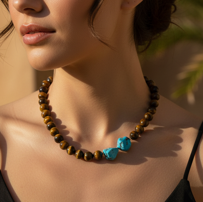 Catalina Tiger Eye and Turquoise Necklace