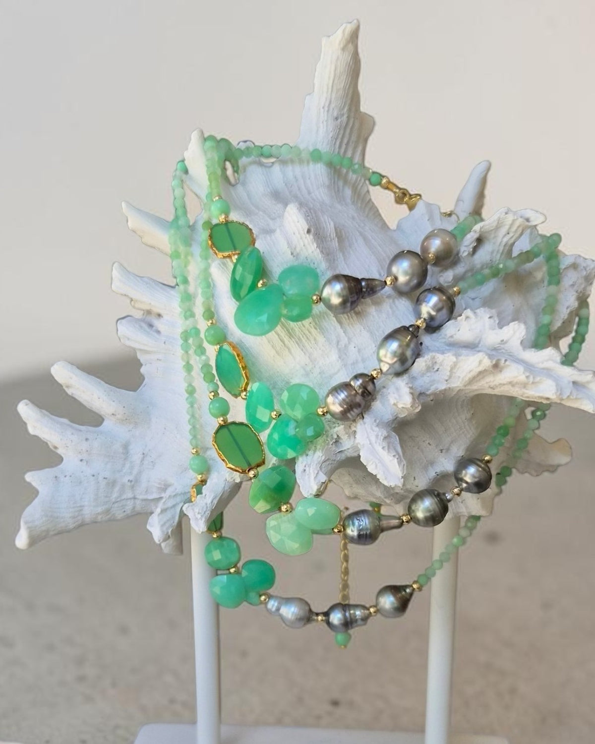 Chrysophase and Tahitian Pearl Necklace