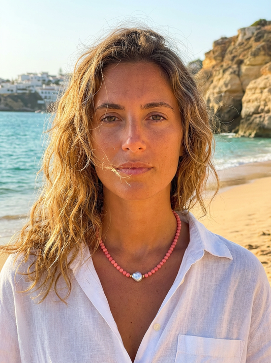 Coastal Freshwater Pearl Necklace Apricot Coral