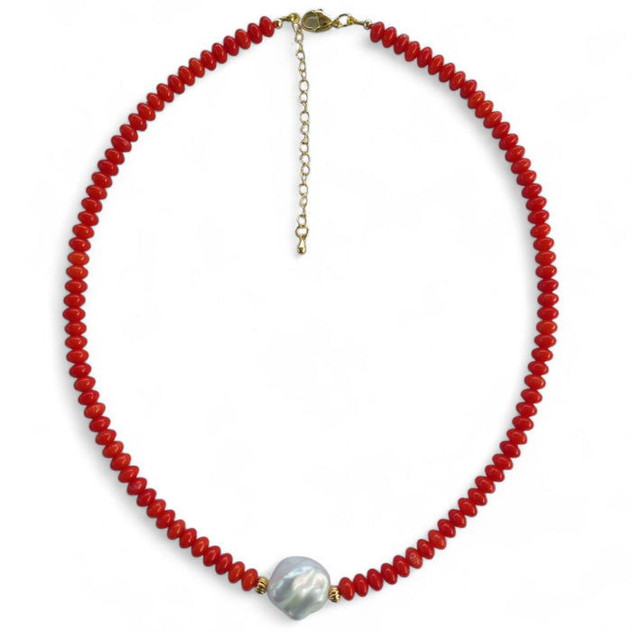 Coastal Freshwater Pearl Necklace Orange Coral