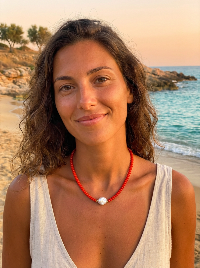 Coastal Freshwater Pearl Necklace Orange Coral