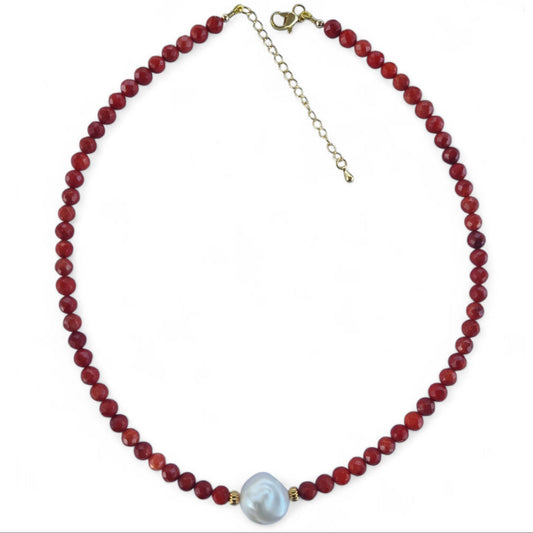 Coastal Freshwater Pearl Necklace Red Sponge Coral