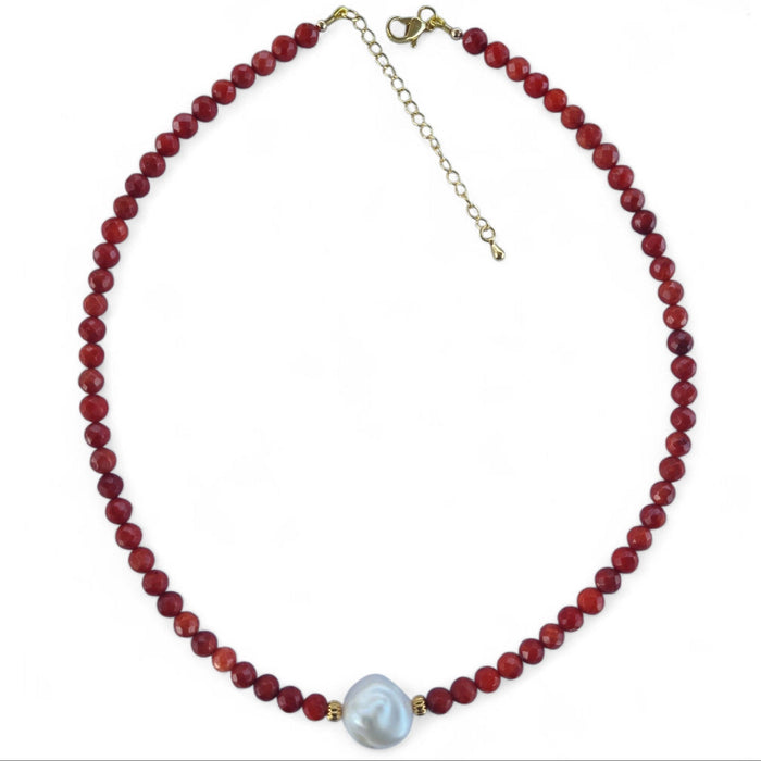 Coastal Freshwater Pearl Necklace Red Sponge Coral