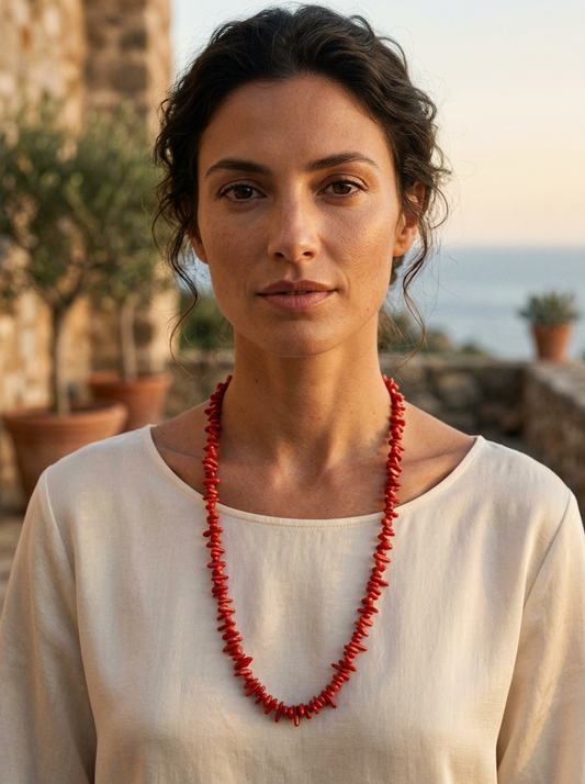 Coastline Graduated Red Coral Chip Necklace