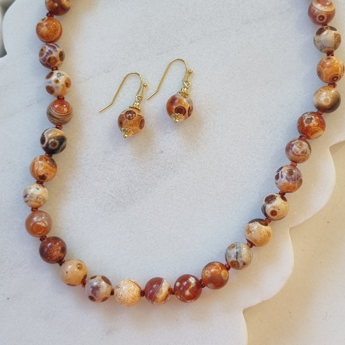 Dream Fire Agate earrings and necklace