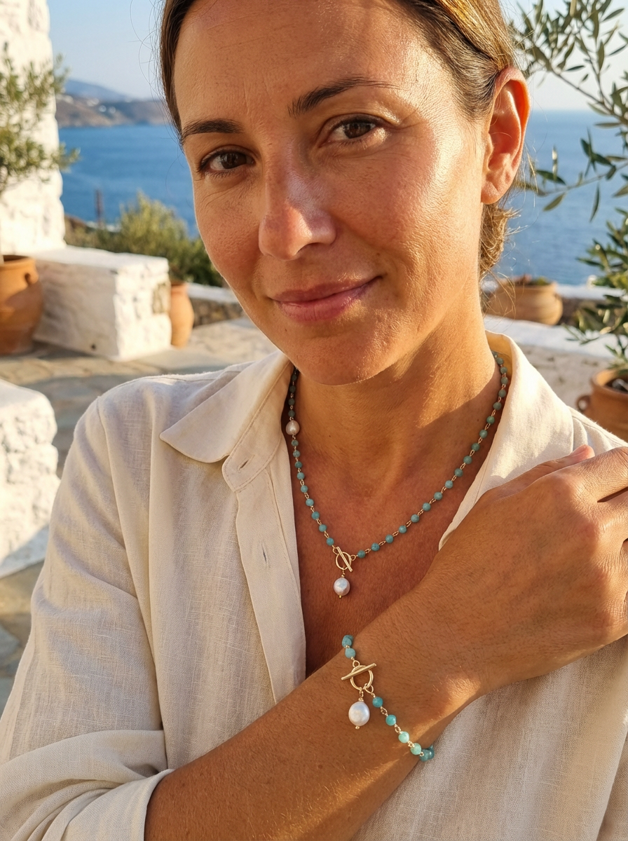 Duco Amazonite Chain & Freshwater Pearl Bracelet and necklace