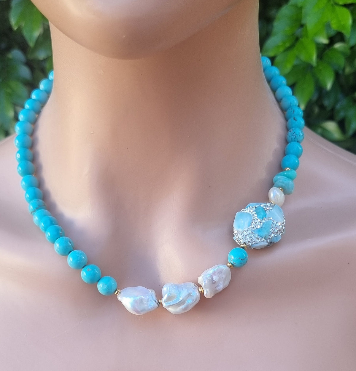 Ela Larimar Turquoise and Pearl Necklace