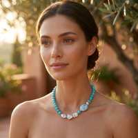Ela Larimar Turquoise and Pearl Necklace