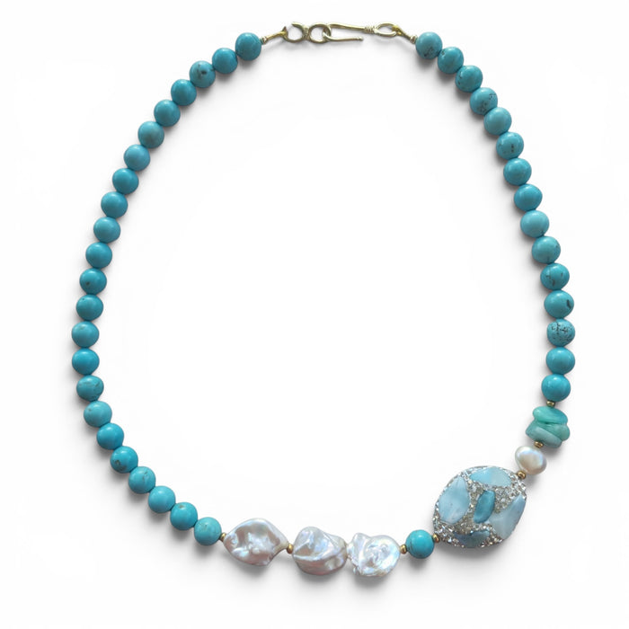 Ela Larimar Turquoise and Pearl Necklace
