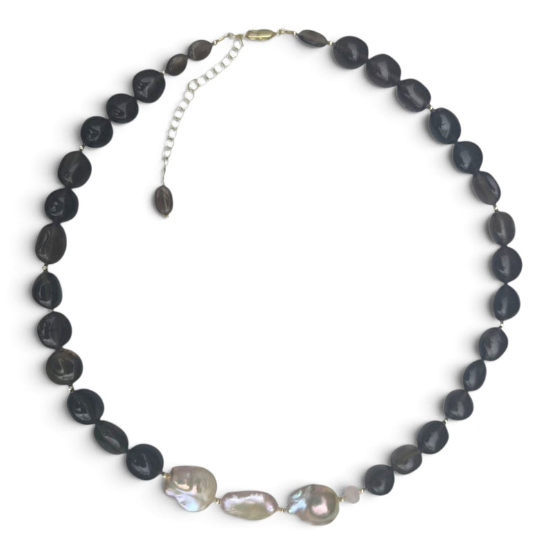 Elara Smoky Quartz and Pink Pearl Necklace