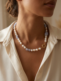 Farra Blue Lace Agate and Pearl Necklace