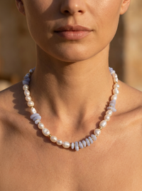 Farra Blue Lace Agate and Pearl Necklace