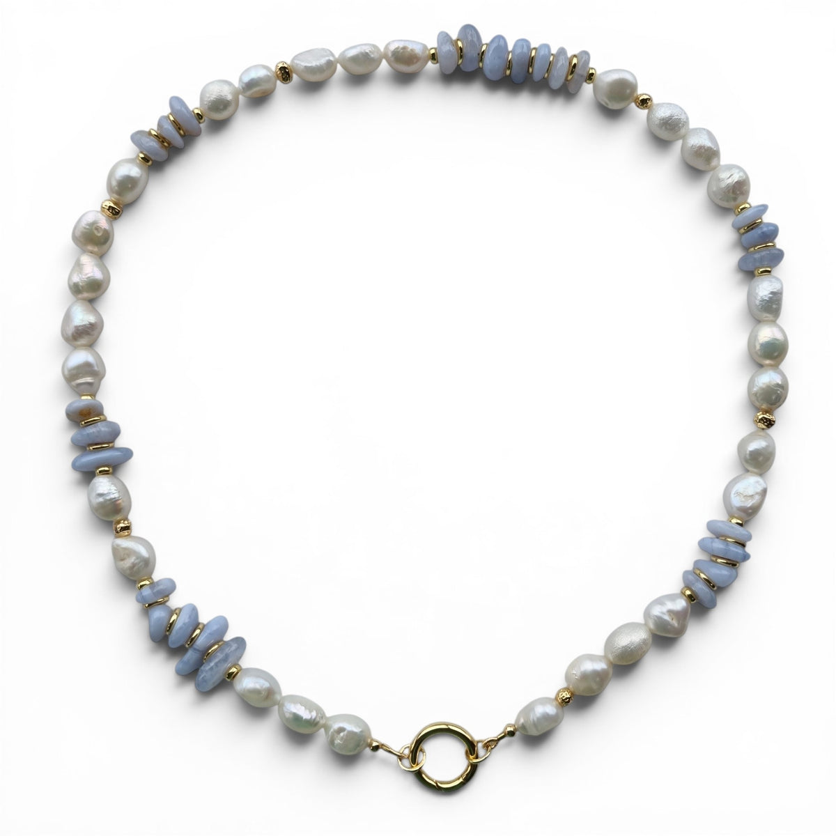 Farra Blue Lace Agate and Pearl Necklace