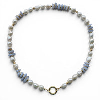 Farra Blue Lace Agate and Pearl Necklace