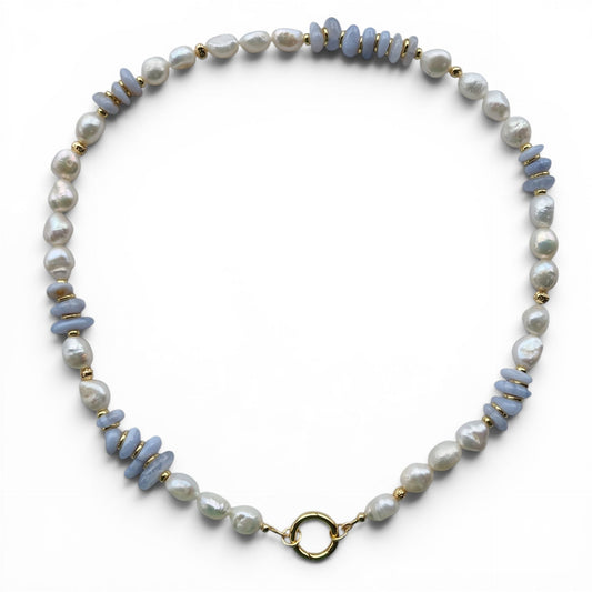 Farra Blue Lace Agate and Pearl Necklace