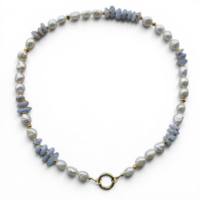 Farra Blue Lace Agate and Pearl Necklace