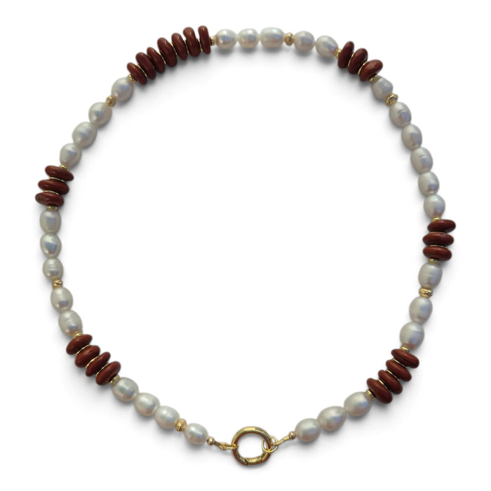 Farra Red Jasper and Pearl Necklace