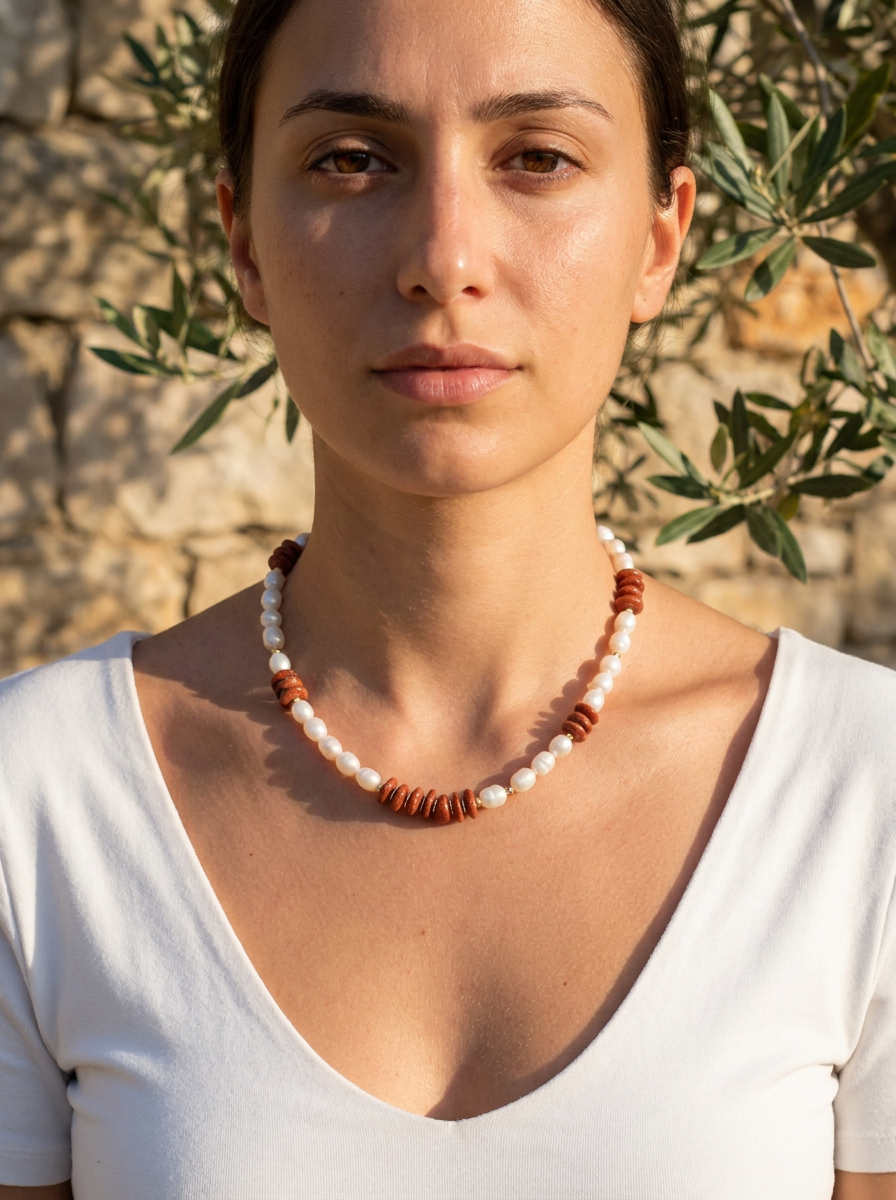 Farra Red Jasper and Pearl Necklace