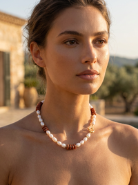 Farra Red Jasper and Pearl Necklace