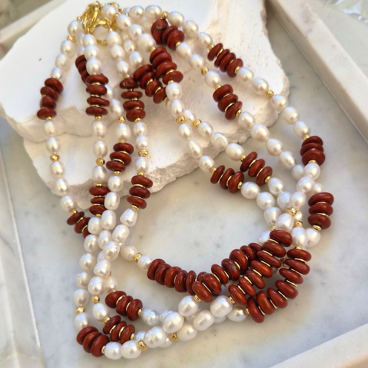 Farra Red Jasper and Pearl Necklace