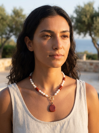 Farra Red Jasper and Pearl Necklace