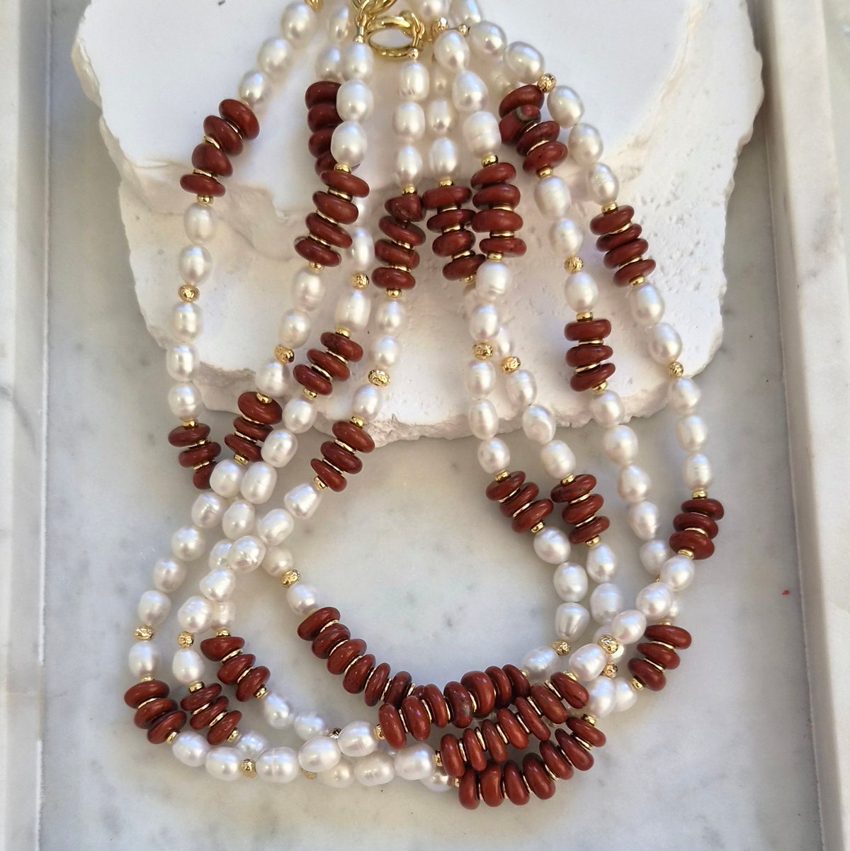 Farra Red Jasper and Pearl Necklace
