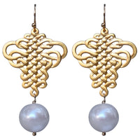 French Ribbon Freshwater Pearl Earrings Silver or Gold