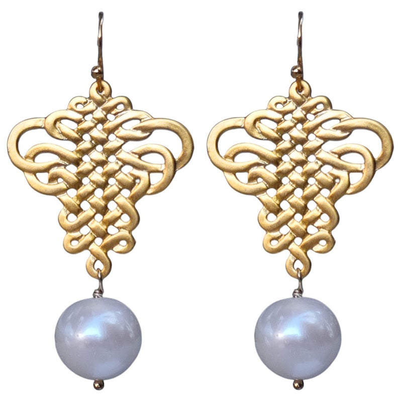 French Ribbon Freshwater Pearl Earrings Silver or Gold