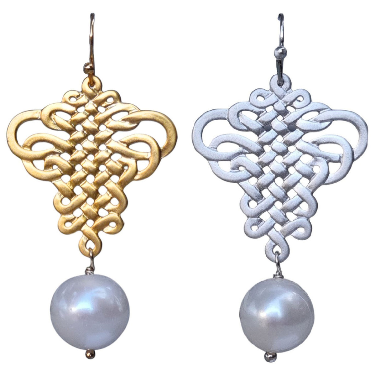 French Ribbon Freshwater Pearl Earrings Silver or Gold