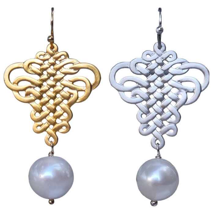French Ribbon Freshwater Pearl Earrings Silver or Gold