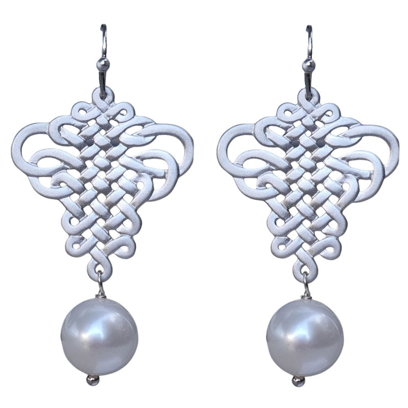 French Ribbon Freshwater Pearl Earrings Silver or Gold