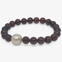 Garnet and Freshwater Pearl Elastic Bracelet