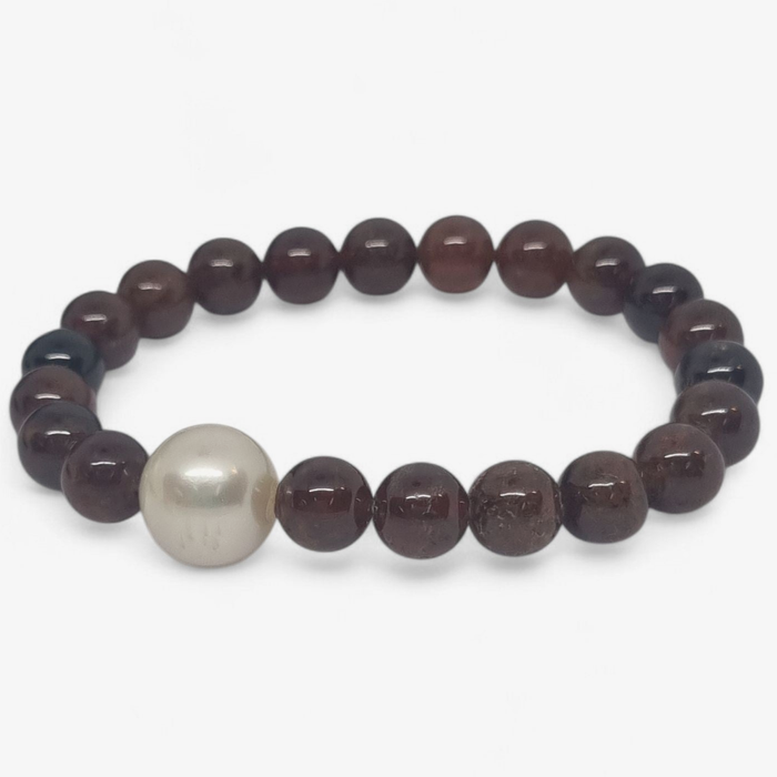 Garnet and Freshwater Pearl Elastic Bracelet