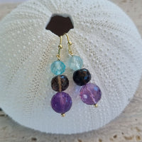Genova Amethyst, Smokey Quartz and Blue Topaz Gold Filled Earrings