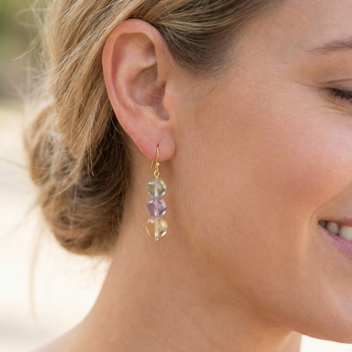 Genova Lemon Quartz and Amethyst Gold Filled Earrings
