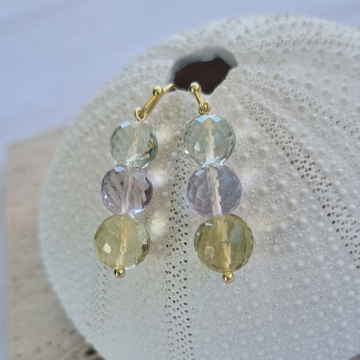 Genova Lemon Quartz and Amethyst Gold Filled Earrings