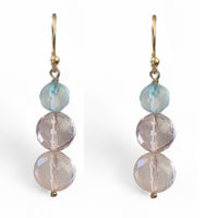 Genova Roose Quartz, Amethyst and Blue Topaz Gold Filled Earrings