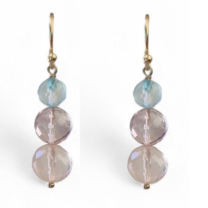 Genova Roose Quartz, Amethyst and Blue Topaz Gold Filled Earrings