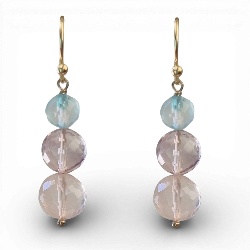 Genova Rose Quartz, Amethyst and Blue Topaz Gold Filled Earrings