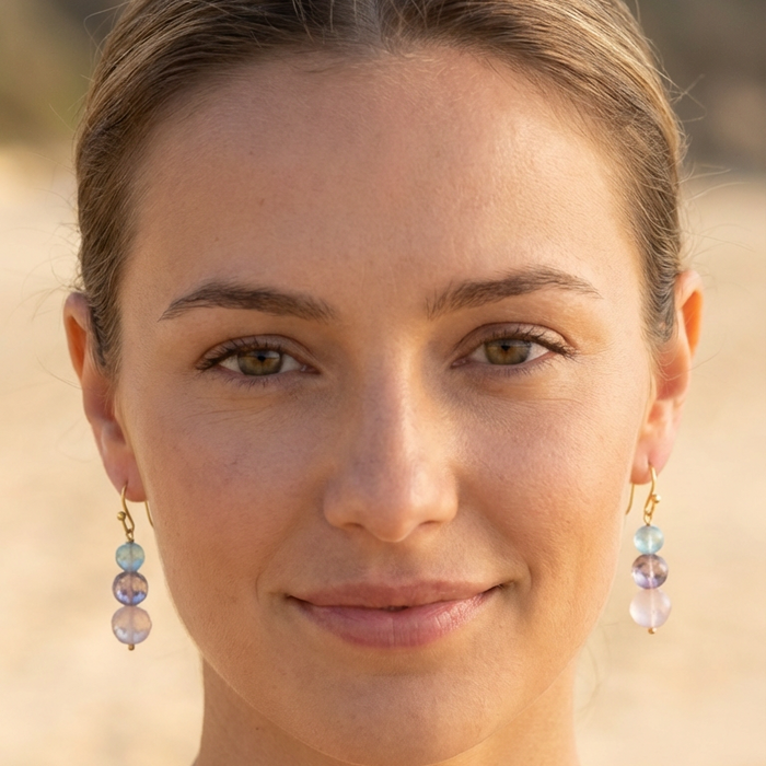 Genova Rose Quartz, Amethyst and Blue Topaz Gold Filled Earrings