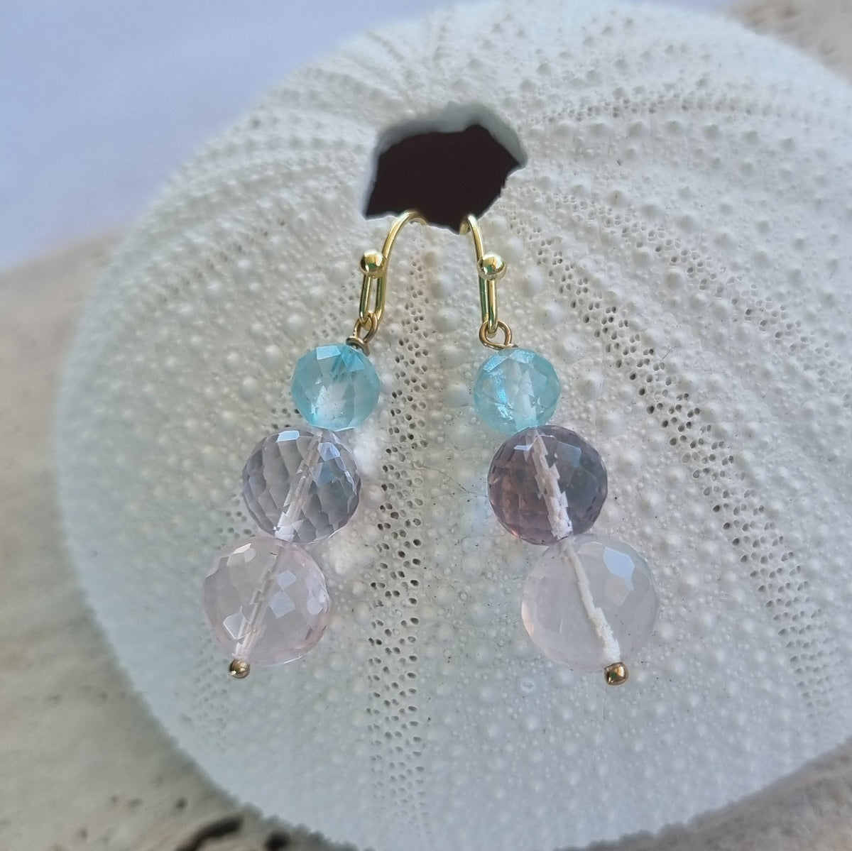 Genova Rose Quartz, Amethyst and Blue Topaz Gold Filled Earrings