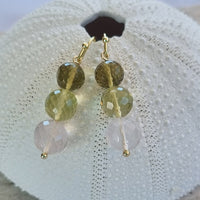 Genova Rose Quartz, Lemon and Beer Quartz Gold Filled Earrings