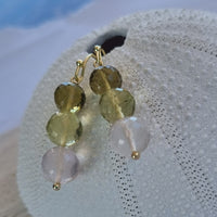 Genova Rose Quartz, Lemon and Beer Quartz Gold Filled Earrings