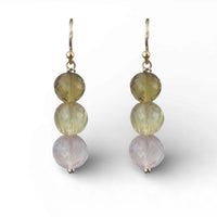Genova Rose Quartz, Lemon and Beer Quartz Gold Filled Earrings