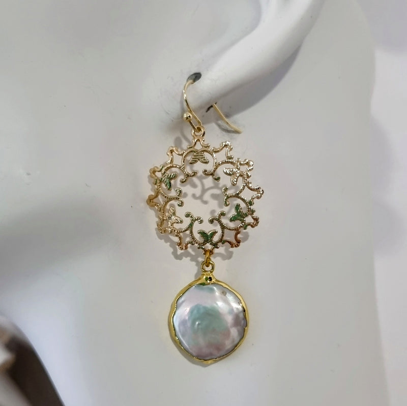 Golden Wreath Freshwater Pearl Earrings