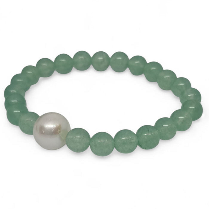 Green Adventurine and Freshwater Pearl Elastic Bracelet